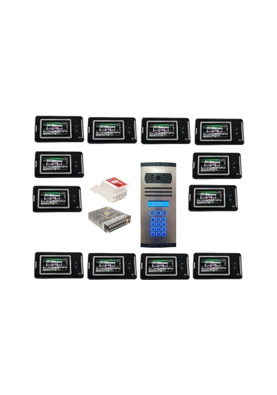 13 Daire Nts 2001-s 4,3'' Görüntülü Diafon Siyah-8003 Tuş Takımlı Şifreli Zil Panelli Set