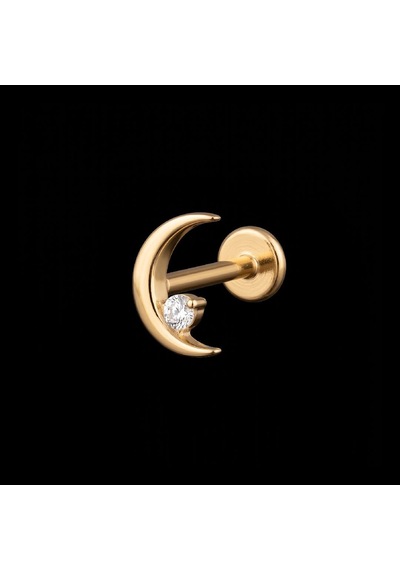 316 L Cerrahi Çelik Ay Zirkon 6x1.2mm Altın Labret Piercing