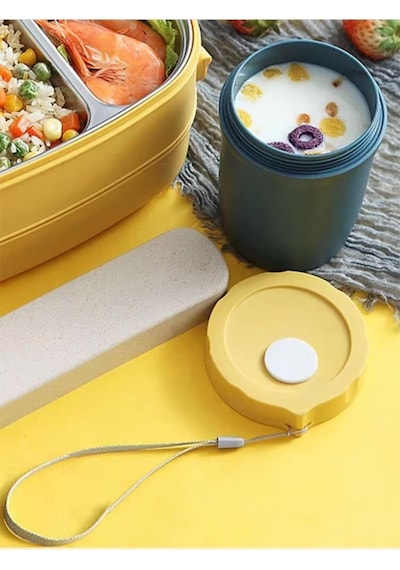 Termos Çorba Ve Yemek Kabı Taşıma - 300 Ml Sarı-lacivert Çok Renkli