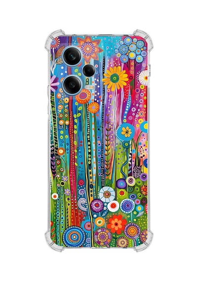 Printify Redmi Note 12 Pro 5g İle Uyumlu Düşlerin Dansı Serisi Folklorik Bahçe Tasarımlı Uv Baskılı Köşe Korumalı Antişok Kılıf Şeffaf