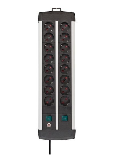 Brennenstuhl Premium Alu-Line Güç Şeridi 16'lı 2 Anahtarlı Priz 3 Metre Gri Siyah
