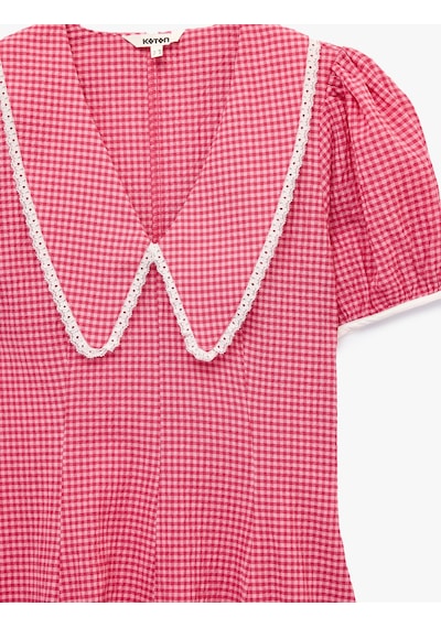 Koton Dantel Detaylı Kısa Balon Kollu Geniş Bebe Yaka Pötikareli Mini Elbise Pembe Desenli 6sak80324ew Koton Dantel Detaylı Kısa Balon Kollu Geniş Bebe Yaka Pötikareli Mini Elbise Pembe Desenli 6sak80324ew