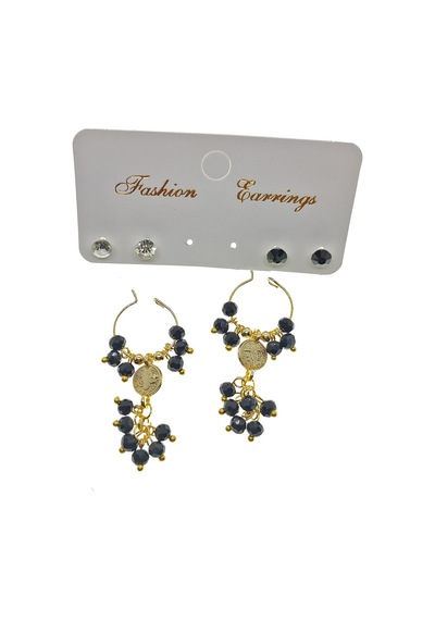 X-Lady Accessories 2227 Altın Renk Siyah Boncuk Şık Sallantılı El İşi Kombin Küpe Çok Renkli