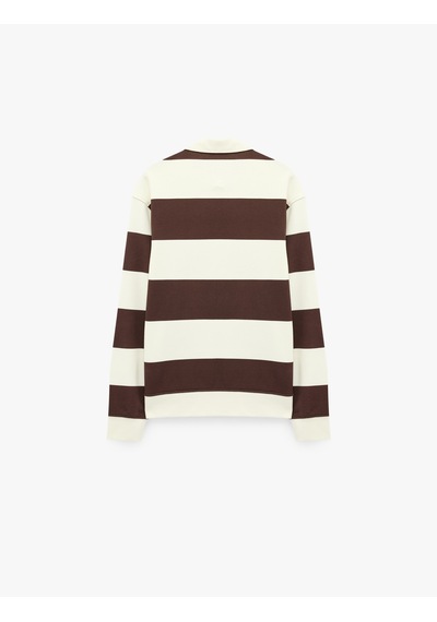 Koton Uzun Kollu Rahat Kalıp Çizgili Düğmeli Polo Yaka Sweatshirt Bordo Çizgili 7wam70058mk