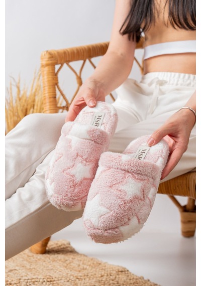 Stwenn 2'li Karma Erkek Kadın Avantajlı Paket Peluş Ev Terliği Kapalı Burun Arkası Açık Sıcak Rahat Panduf 2 Li Yıldız Terlik