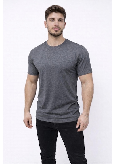 Axxel Erkek Gri Melanj Kısa Kollu Bisiklet Yaka T-shirt-d677 Gri Melanj