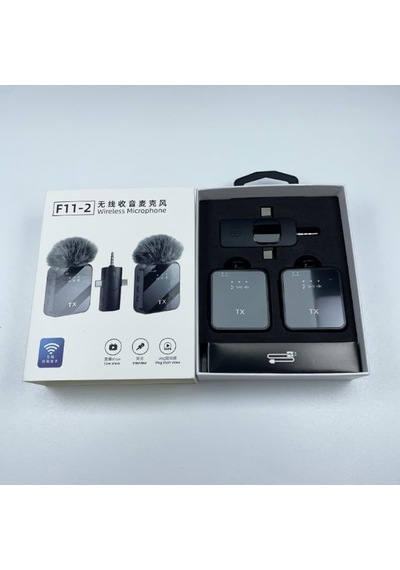 Denshi F11-2 Kablosuz Yaka Mikrofonu 2'li Set, 3'ü 1 Arada Alıcı Type-c, Lightning, 3.5mm , Android İphone Kamera Uyumlu, Gürültü Engelleme, Vlog Röportaj Podcast Yayın Mikrofonu