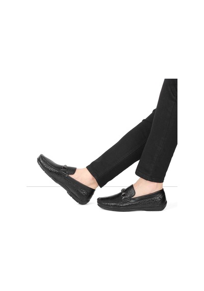 Erkek Siyah Yılan Desenli Deri Loafer