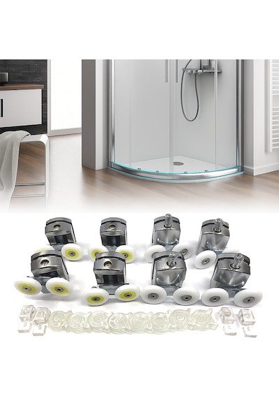 Ayrıntıshop Duşakabin Metal Lüx Tekerlek 8li Set Krom