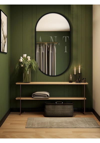Model Alfa Dekoratif Ayna Duvar Aynası Konsol Aynası Mdf Elips Ayna 90 X 50 Siyah