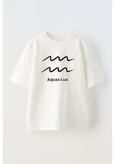 Thewert Unisex Kova Burcu Tasarım Baskılı Pamuk Beyaz Oversize T-shirt
