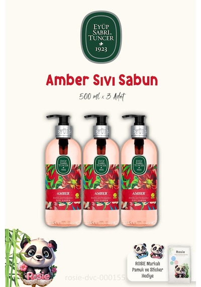 3 Adet Eyüp Sabri Tuncer Amber Sıvı Sabun 500 Ml Ve Rosıe %100 Doğal Pamuk Diğer