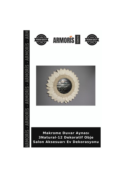 Makrome Duvar Aynası 3natural-12 Dekoratif Obje Salon Aksesuarı Ev Dekorasyonu Naturel
