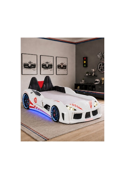Setay Arabalı Yatak, Raceing Car V8 Full Ledli Koltuklu Arabalı Yatak - Beyaz 100x190 Setay Arabalı Yatak, Raceing Car V8 Full Ledli Koltuklu Arabalı Yatak - Beyaz 100x190