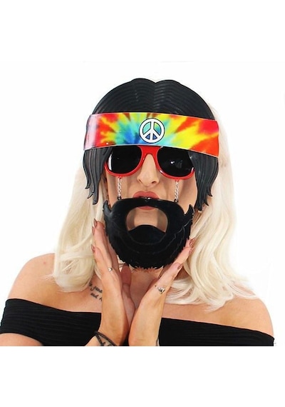 Siyah Saçlı Bandana Tasarımlı Hippi Parti Gözlüğü 26x18 Cm Diğer