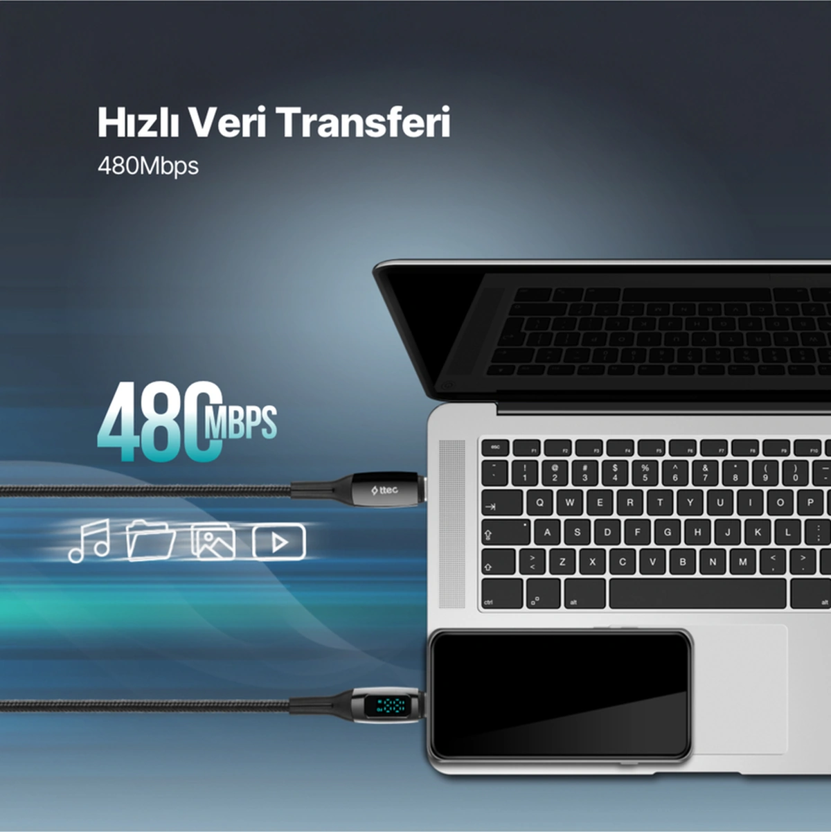 Alumicable Lcd Usb-c Usb-c 100w Pd/qc 150cm Hızlı Şarj/data Kablosu ,siyah