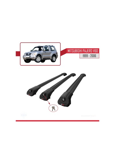 Mitsubishi Pajero V60 3 Kapı 1999-2006 Arası İle Uyumlu Ace-1 Ara Atkı Tavan Barı Siyah 3 Adet Bar