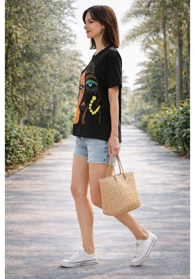 Alexandergardi Alexandergardı Baskılı Basic Kadın T-shirt Siyah