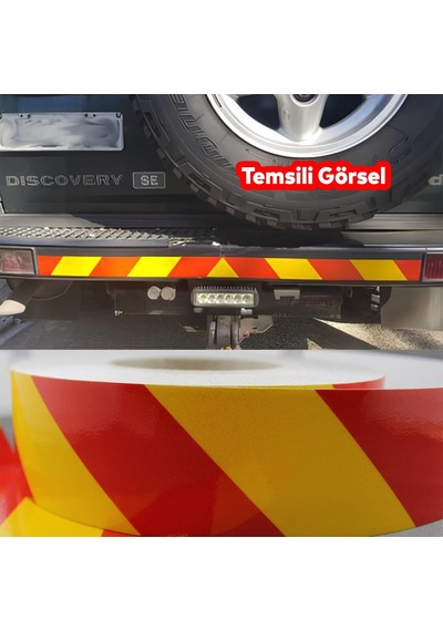 Badem10 Reflektörlü Yapışkanlı Parlayan Fosfor Sarı Kırmızı Reflektif Düz Şerit Bant 5 Cm 5 Mt İkaz Bandı