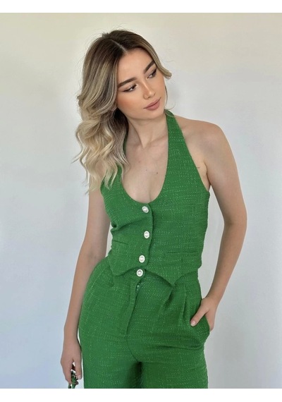Defymoda Yeşil Yelek Ve Pantolon Takım Yeşil