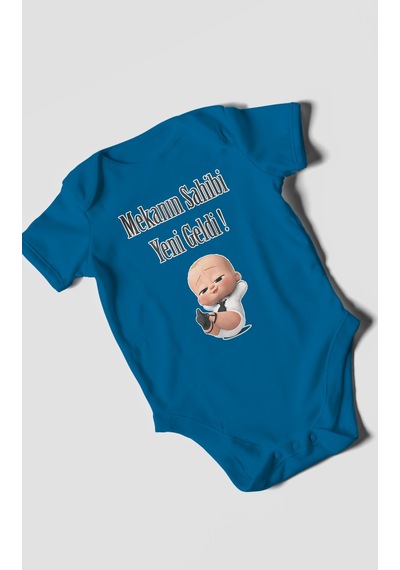 Mekanın Sahibi Yeni Geldi Baskılı Bebek Zıbını Çıtçıtlı Body 8 Renk %100 Pamuk Kısa Kol Koyu Mavi