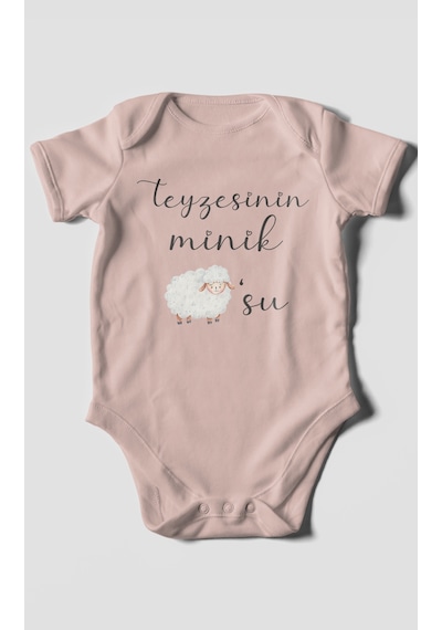 Teyzesinin Minik Kuzusu Baskılı Bebek Zıbını Çıtçıtlı Body 8 Renk %100 Pamuk Kısa Kol Pastel Pembe