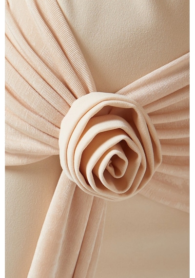 Ac By Aanchal Chanda Off - Shoulder Rose Drape Gül Drapeli Omuz Dekolteli Uzun Kadın Elbise Bej