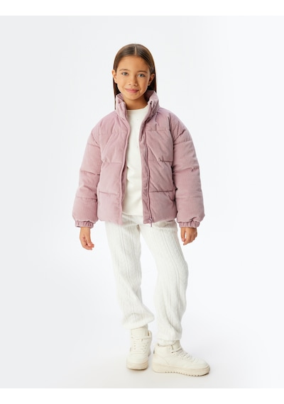 Koton Oversize Bomber Ceket Kadife Dokulu Cep Detaylı Dik Yaka Pembe 5wkg20006aw Pembe