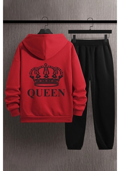 Uyguntarz Unisex Quenn Baskılı Eşofman Takımı Kırmızı