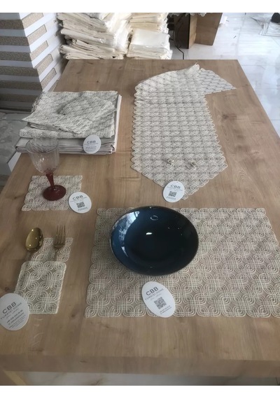Buradabulabilirsin Sofra Takımı Orion Gardenya Keten Yemek Takımı 160x260 Masa Seti 26 Parça Runner Set Kapiçino Bbz