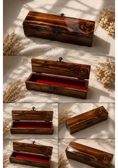 Kutusu Ahşap Tesbih Masif Cam El Yapımı 26x6x5 Cm Koleksiyon Kutusu