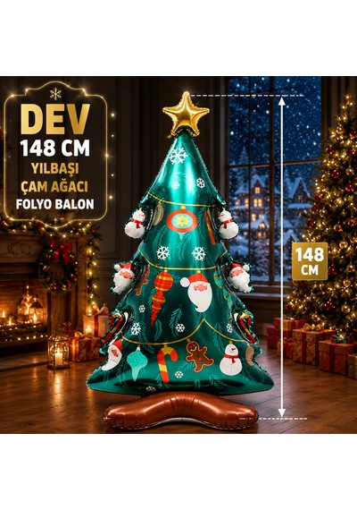 Vıp Yüksek Kalite Dev 148cm Süslü Yılbaşı Çam Ağacı Folyo Balon Yılbaşı Ağacı Balonu Yılbaşı Balonu
