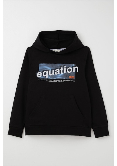 Breeze Erkek Çocuk Sweatshirt Yazı Baskılı Kanguru Cepli Kapüşonlu 8-14 Yaş, Siyah Siyah