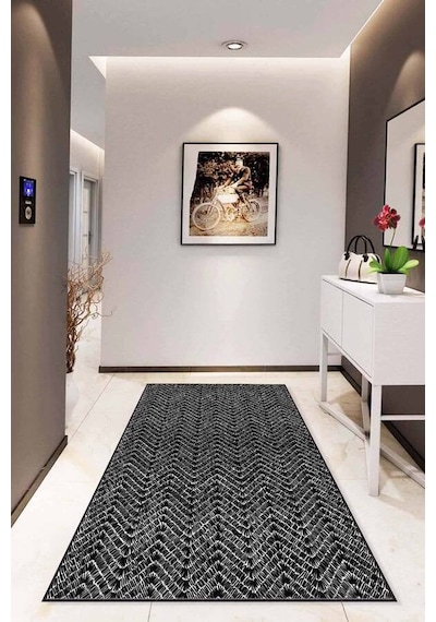 Siyah Sade Desensiz Kaymaz Tabanlı Dekoratif Halı Rv205n11