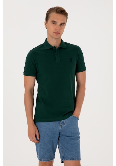 U.S. Polo Assn. Erkek Slim Fit Polo Yaka Koyu Yeşil Basic Tişört 50298041-VR079