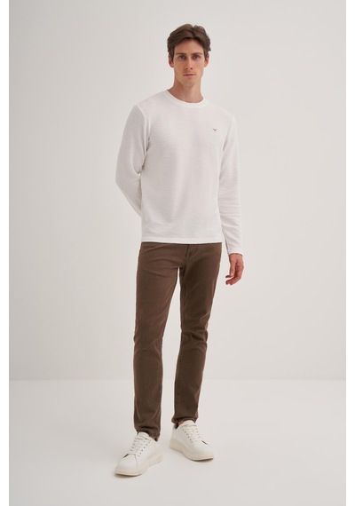 Cazador 50690 Erkek Bisiklet Yaka Sweatshirt Ekru