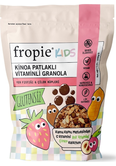 Fropie Kids Yer Fıstığı & Çilek Küpleri Granola 240 G