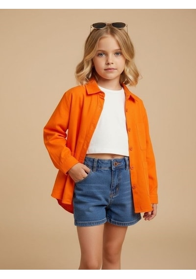 Zekids Kız Çocuk Tasarım Turuncu Ceket-17158