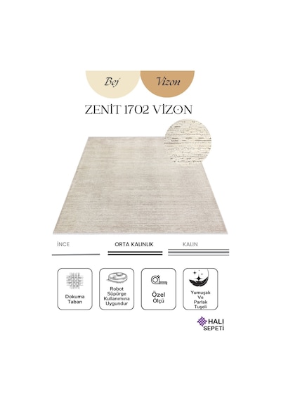 Enti Naturel 1702 Vizon Yumuşak Dokulu Parlak Görünümlü Halı Kesme Yolluk Vizon