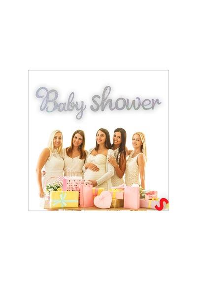 Baby Shower Simli Folyo Karton Banner, 90 Cm - Gümüş Diğer