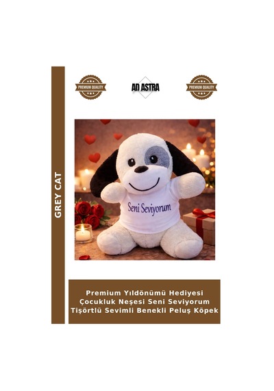 Premium Yıldönümü Hediyesi Çocukluk Neşesi Seni Seviyorum Tişörtlü Sevimli Benekli Peluş Köpek Çok Renkli
