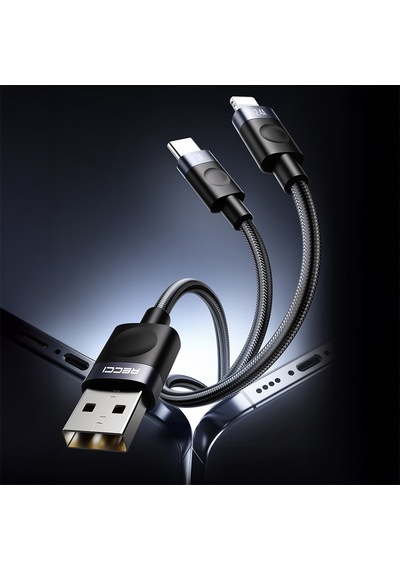 Recci Rs50c Usb-a To Type-c Örgü Tasarımlı Hızlı Şarj Özellikli Data Ve Şarj Kablosu 1m Siyah