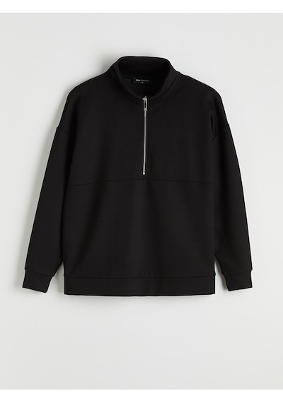 Lcw Comfort Siyah Dik Yaka Soft Touch Kadın Sweatshirt