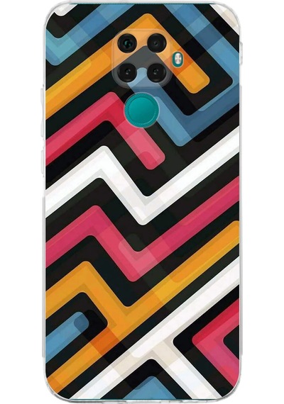 Huawei Mate 30 Lite Uyumlu Kamera Korumalı Labirent Grafiti Tasarımlı Şeffaf Silikon Kılıf Şeffaf