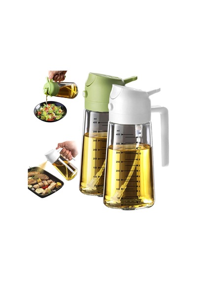 16oz/470ml Pişirme İçin Cam Zeytinyağı Püskürtücü - Mutfak Aletleri, Hava Fritözü, Salata Ve Barbekü İçin 2'si 1 Arada Zeytinyağı Dispenseri - Beyaz Ve Yeşil