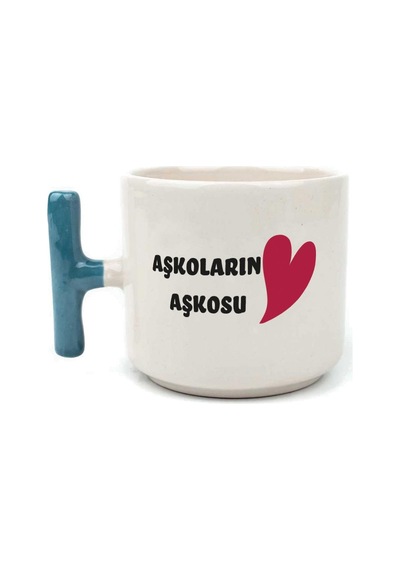 Mor Mürekkep Aşkoların Aşkosu Baskılı Mavi Kulplu T Sevgililer Günü Kupası