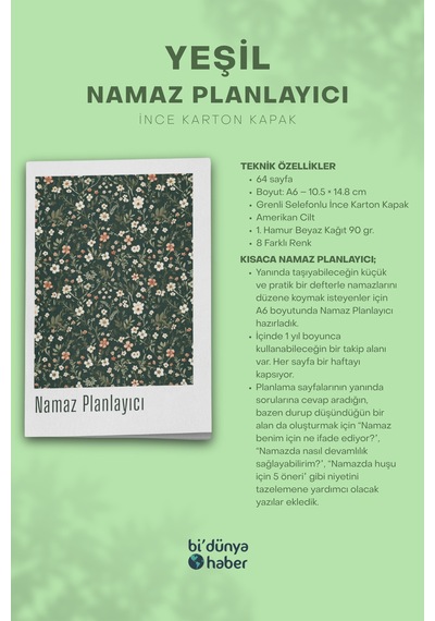 1 Yıllık Namaz Planlayıcı Defterim - Yeşil Çok Renkli