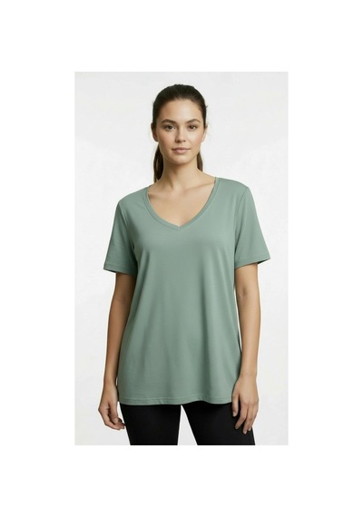 Lyvean V Yaka Oversıze Kısa Kollu Tshirt Yosun Yeşili