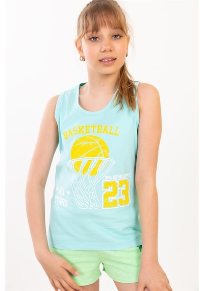 Brz Kids Basketbol Baskılı Kız Çocuk Sıfır Kol T-shirt-turkuaz Turkuaz