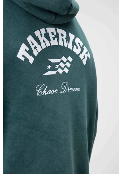 Vamos Oversize Yıkamalı Boxy Fit Kapüşonlu Sweatshirt Nefti Yeşil